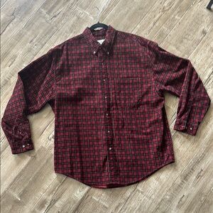 Eddie Bauer Vintage Rust Red Yellow Black PlaidButton Down Shirt Lg Brushed Cord